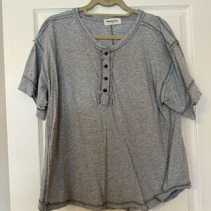 Impressions Grey Henley Short-Sleeve Top - Size L